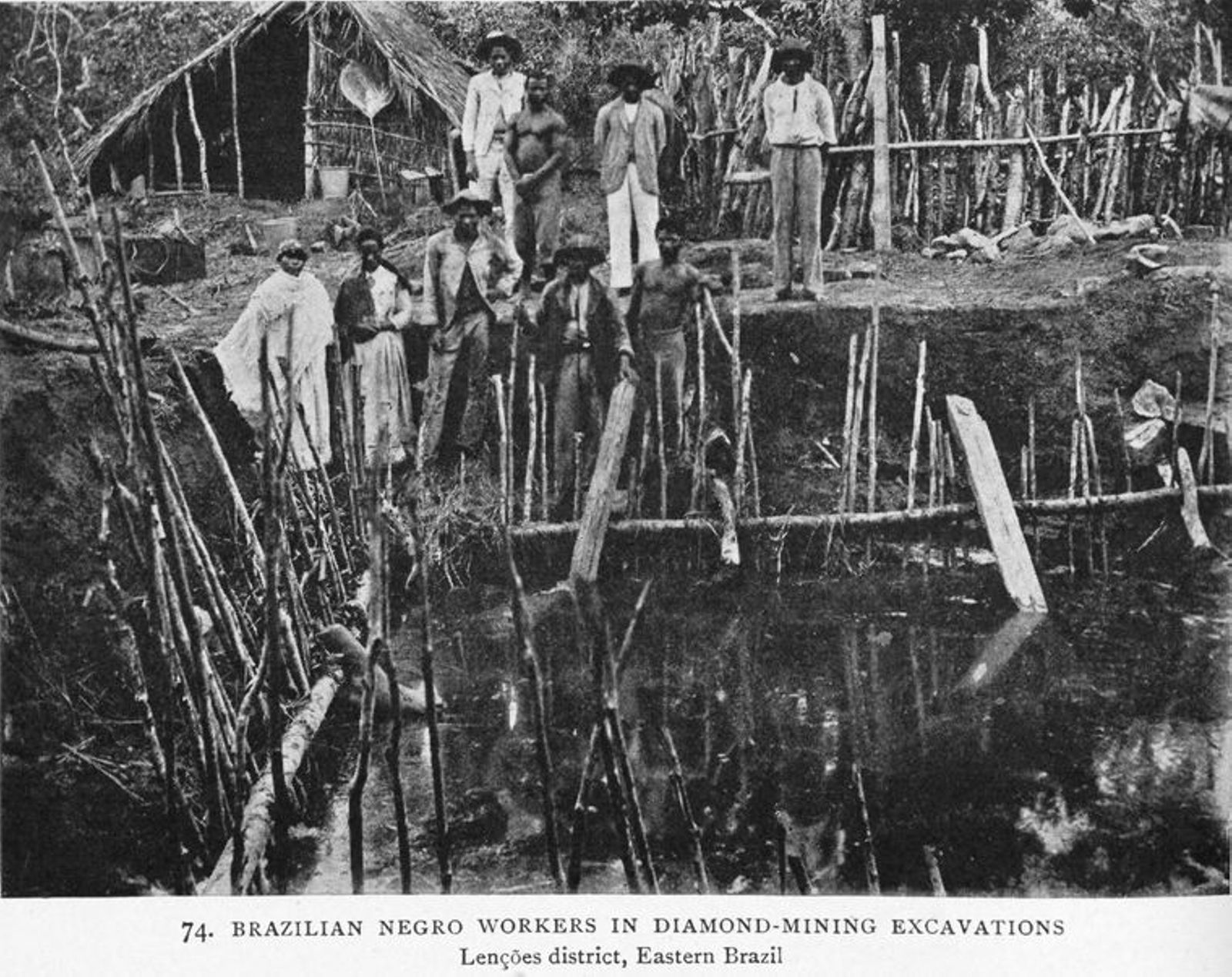 Brazilian Negro workers in diamond - mining excavations; Lenções district, Eastern Brazil.